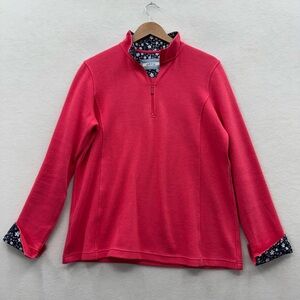 Orvis Women’s XL Pink 1/4 Zip Pullover Sweatshirt Mockneck Floral Trim